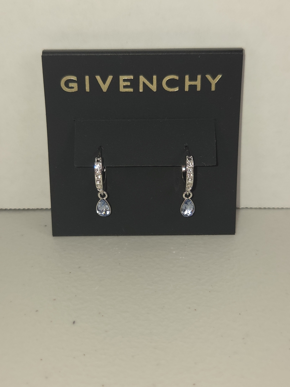 Givenchy Silver Hoop Earrings with Pale Blue Teardrop Drops